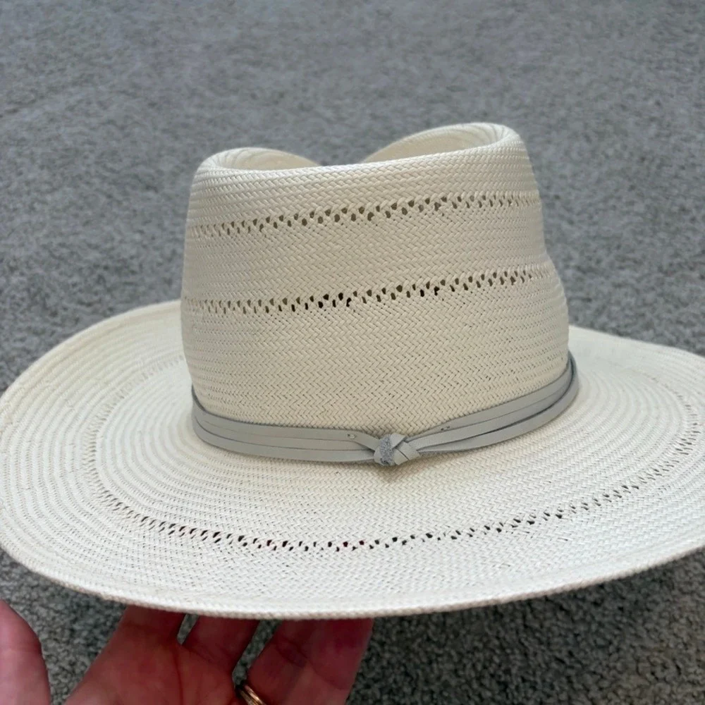 Gigi Pip Arlo Straw Fedora Hat Womens 57 White Cream Western Beach Boho Festival